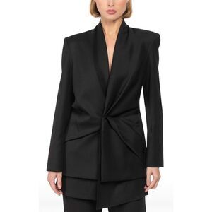 Brandon Maxwell Womens Gathered Wool Twill Layered Jacket 4 Black - NWT $2995
